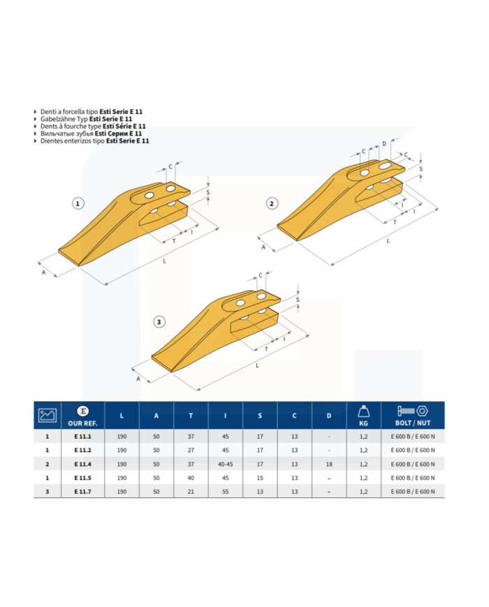 Dente a forcella tipo esti e11.5
