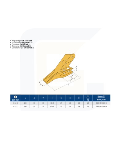 Dente e11r per miniescavatore ang. destro