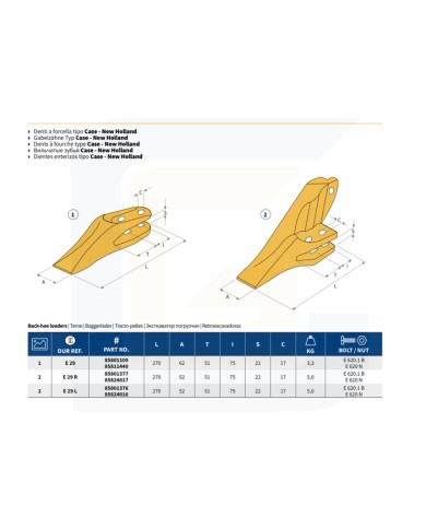 Dente angolare sinistro tipo case-new holland e29l