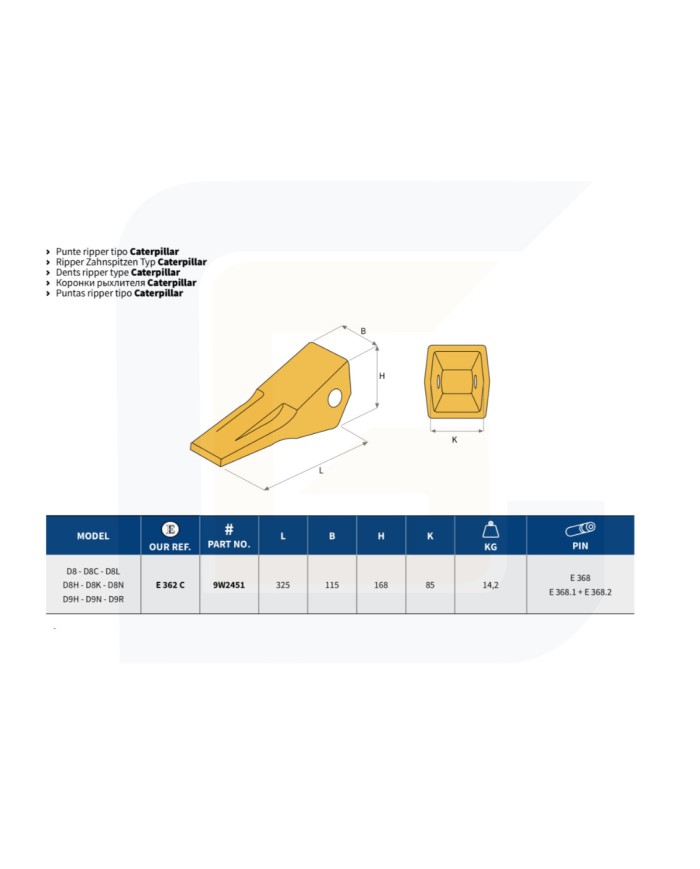 Punta ripper tipo caterpillar