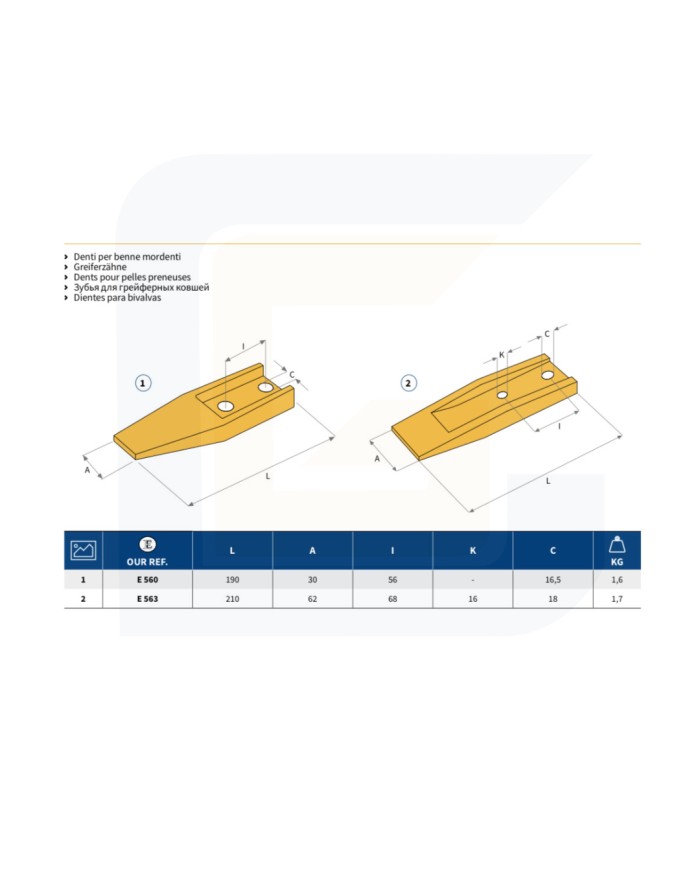 Dente per benne mordenti e560