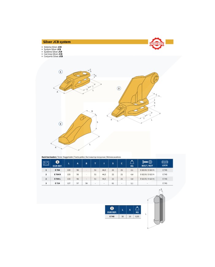 Fermo dente scarpetta sistema silver jcb e745