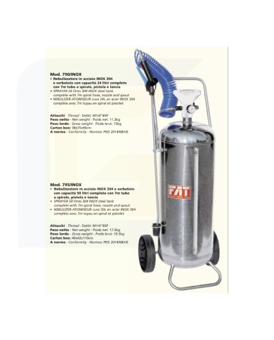 Nebulizzatore inox aria compressa capacità 50 l