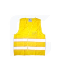 Bretella arancio ad alta visibilità in tessuto sintetico fluorescente e bande riflettenti.