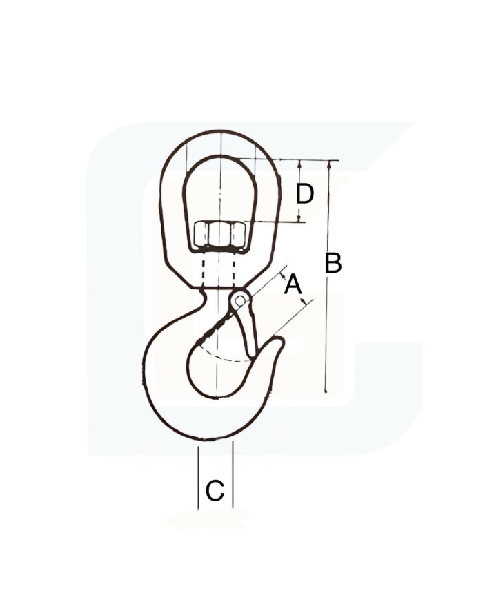 Gancio girevole con sicurezza tipo gn portata 8000 kg