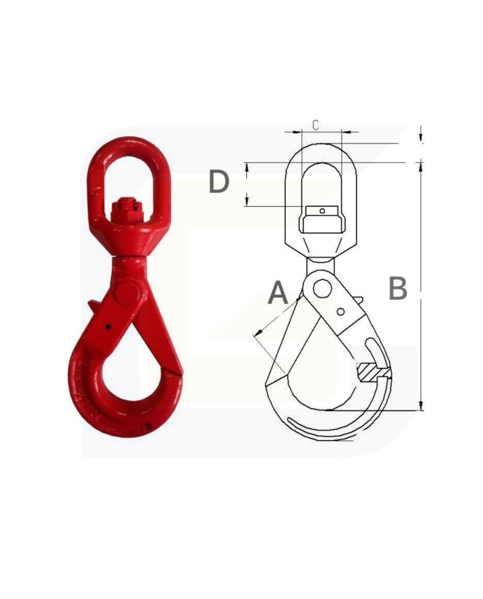 Gancio girevole con apertura di sicurezza tipo gls portata 3200 kg