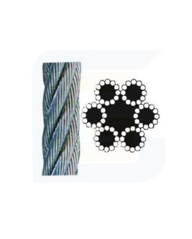 Fune in acciaio zincato tipo commerciale 72 fili ø 14 carico rottura 6860  kgf