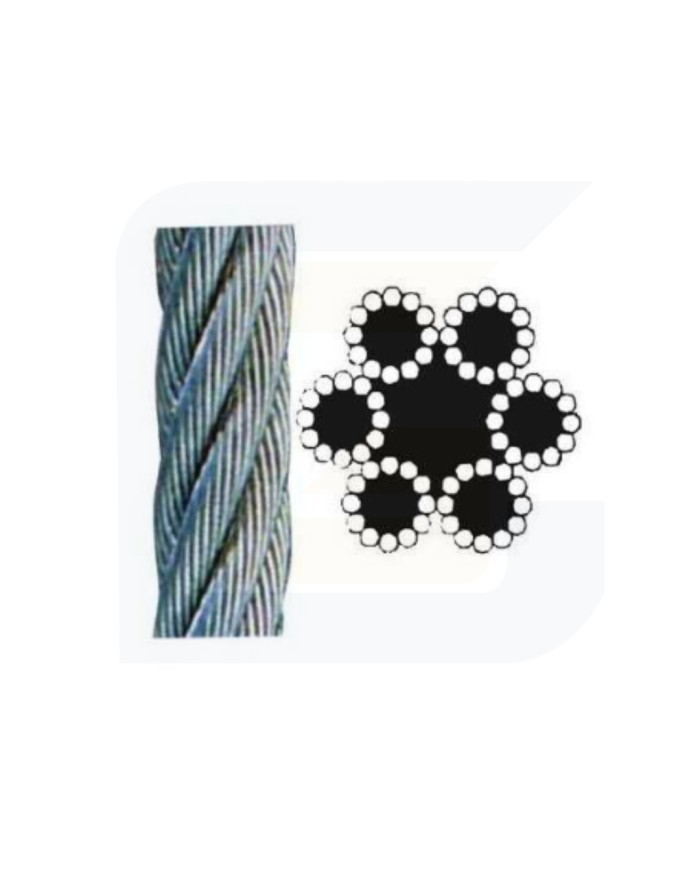 Fune in acciaio zincato tipo commerciale 72 fili ø 16 carico rottura 8790 kgf