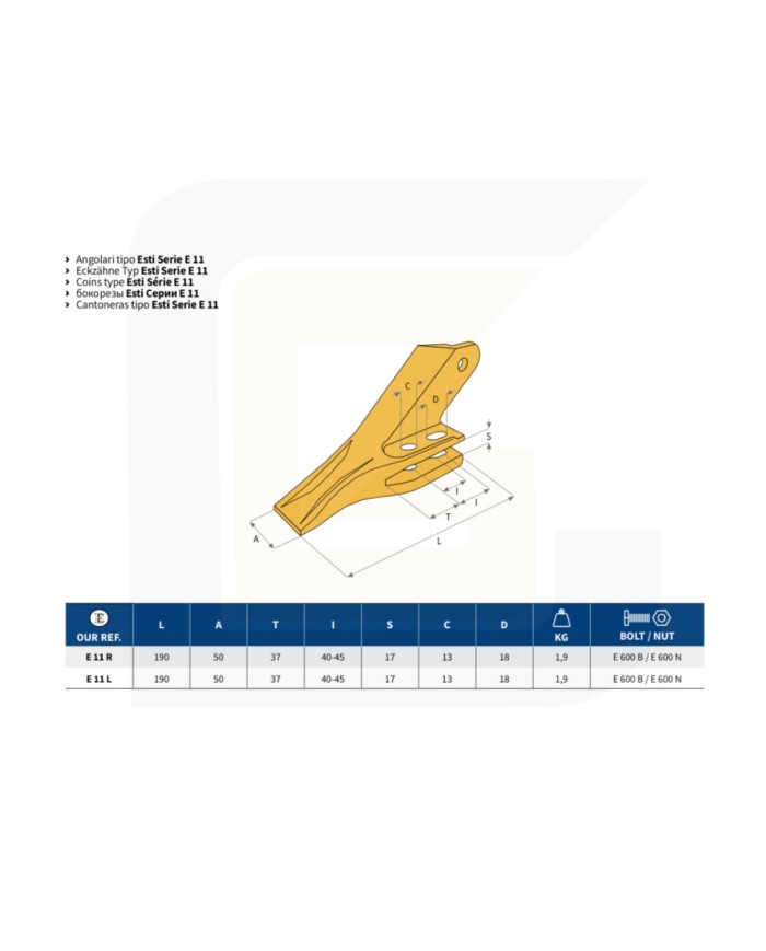 Dente e11l per miniescavatore angl. sinistro