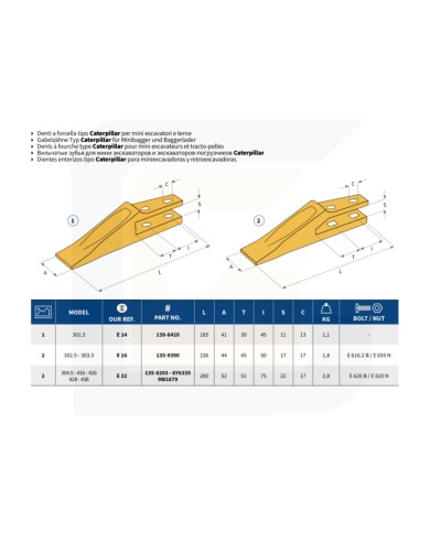 Dente a forcella miniescavatore caterpillar e16