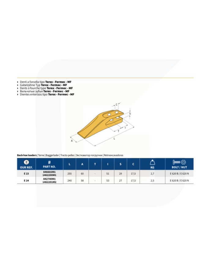 Dente a forcella tipo terex-fermec-mf e23