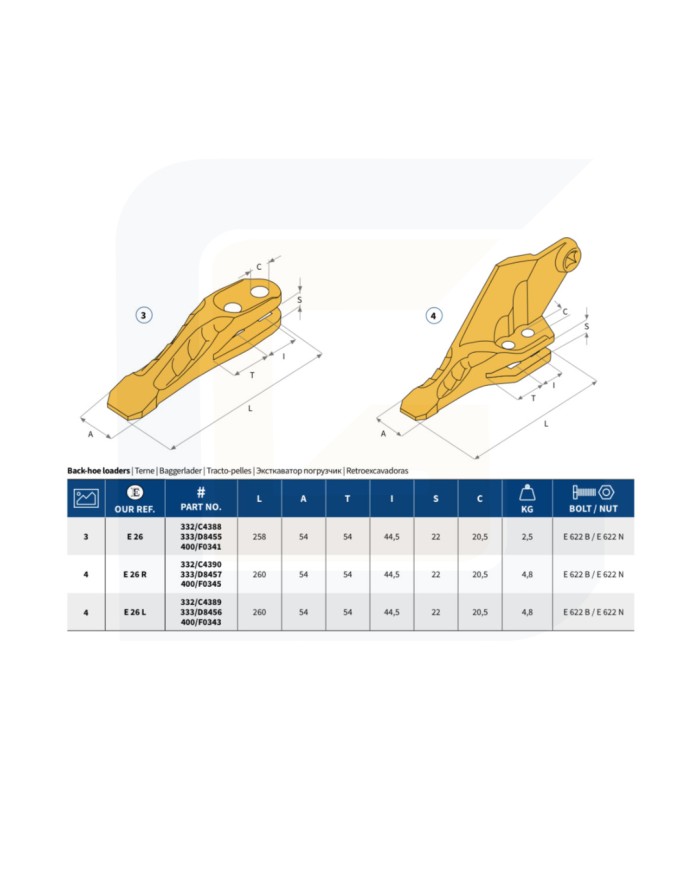 Dente a forcella tipo jcb e26