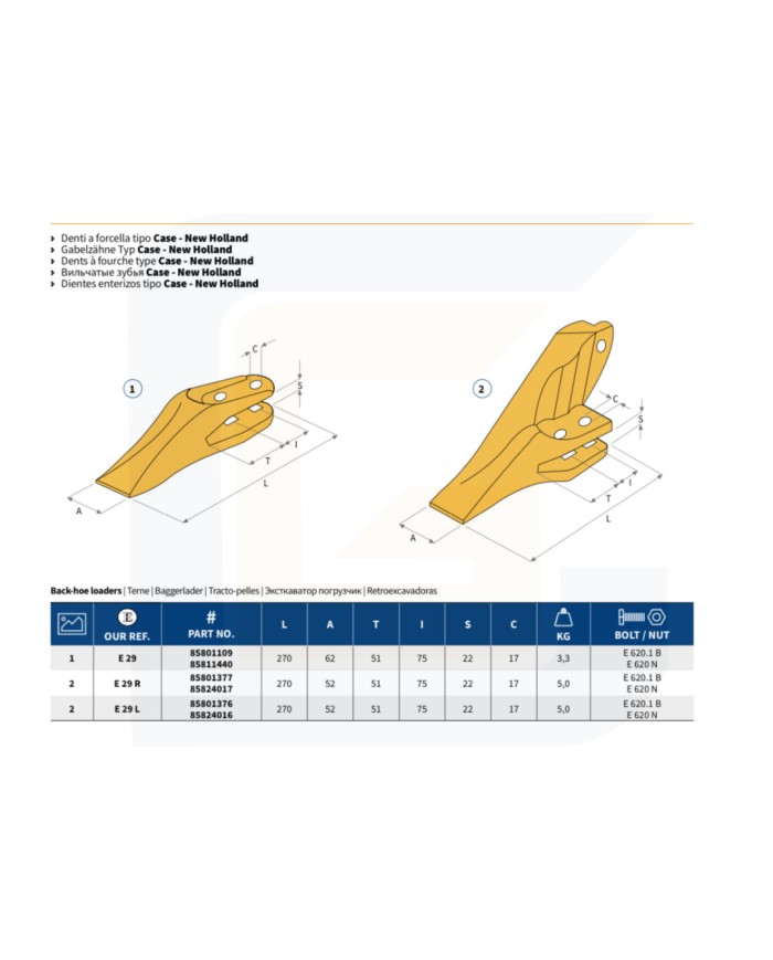 Dente angolare sinistro tipo case-new holland e29l