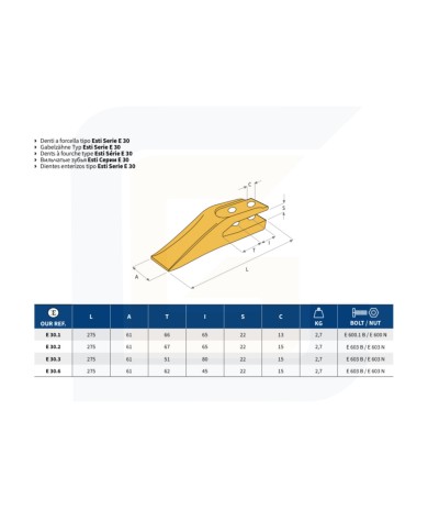 Dente a forcella tipo benati e30.3