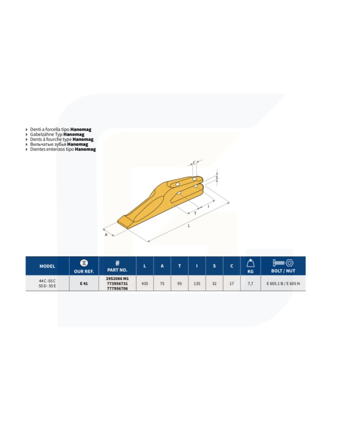 Dente a forcella tipo hanomag e41