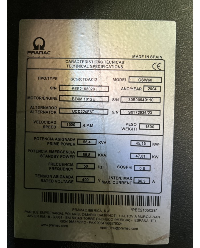 Gruppo elettrogeno gsw60 - disponibile su ordinazione -
