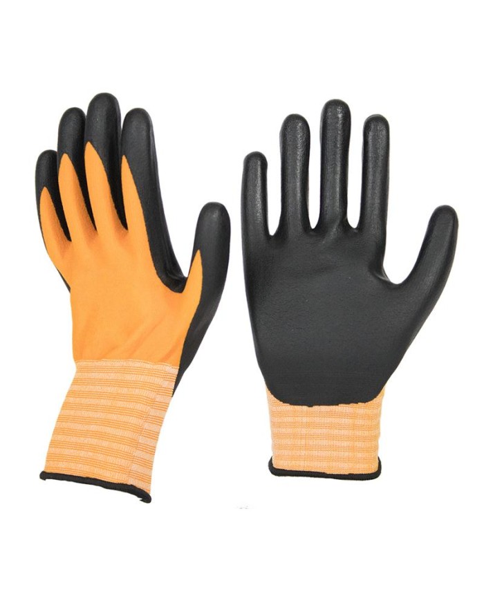 Guanto in spugna di nitrile con supporto in nylon/spandex.